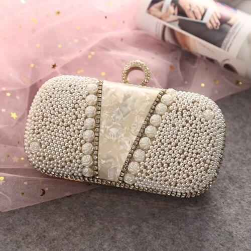 Luxury Pearl Womens Clutch Bags Elegant Flower Diamond Party Wedding Bridal Purse Small Shoulder Bag Chain Handbag ZD2072