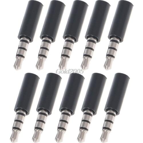 10 Pcs Gold 4 Pole 3.5mm Male Stereo Earphone Headphone Jack Plug Soldering Black G07 Whosale&DropShip