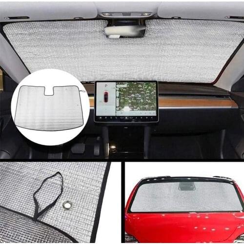 For Tesla Model 3 Foldable Uv Ray Reflector Auto Front Window Sun Shade Visor Shield Cover Windshield Sunshade Keep Vehicle Cool