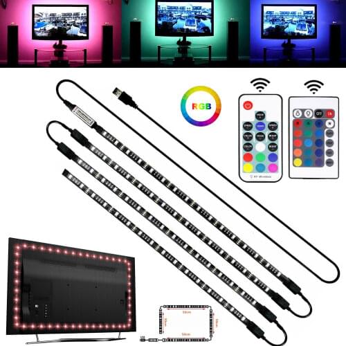 USB 5V RGB LED Strips 4 x 50CM Lights 5050 Stripe Ribbon with Remote Control Backlight Tape Lamp for Teenager Room PC Decoration