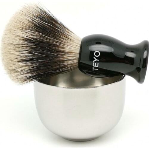 TEYO Two Band Fine Badger Hair Shaving Brush and Shaving Bowl Set Perfect for Wet Shave Beard Brush
