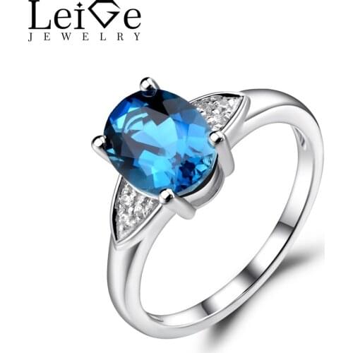 Leige Jewelry London Blue Topaz Ring Oval Shaped Wedding Engagement Rings for Women 925 Sterling Silver Gemstone Fine Jewelry