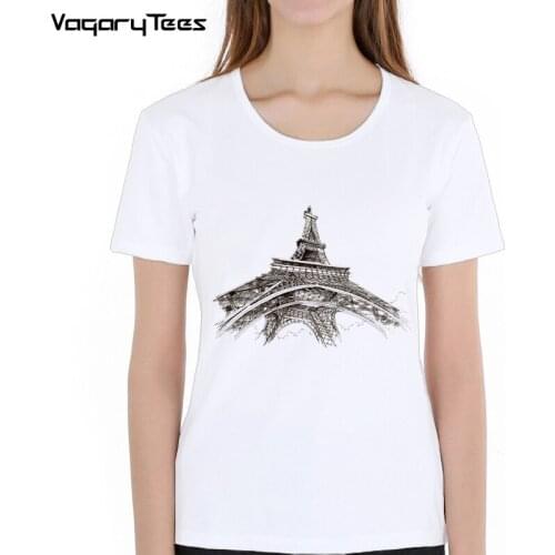 Newly sketch Design Women Casual Paris Eiffel Tower Printed Short Sleeve T-shirt Summer Tees Tops