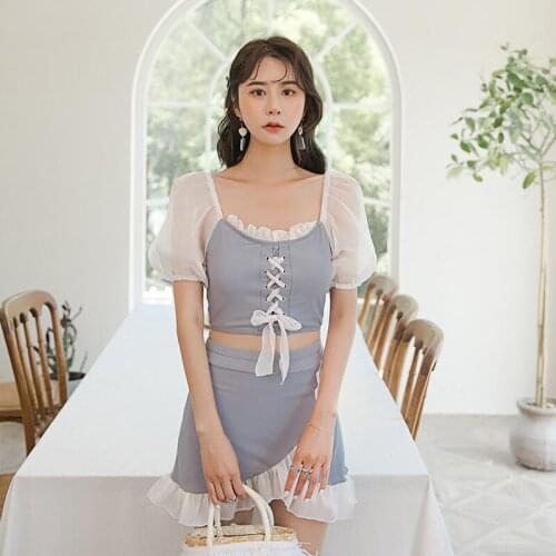 May Plus Size Female Beach Summer Swimsuit Trikini Women Two Piece Bathing Suit 2021 New Split Skirt Three Long Sleeve Swim