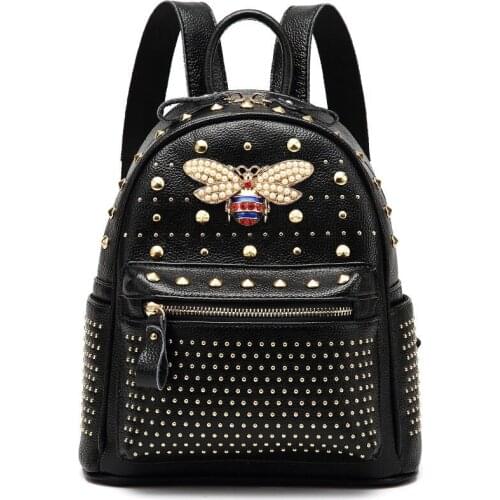 2020 ladies backpack women new leather rivet backpack cowhide women bag casual bee backpack