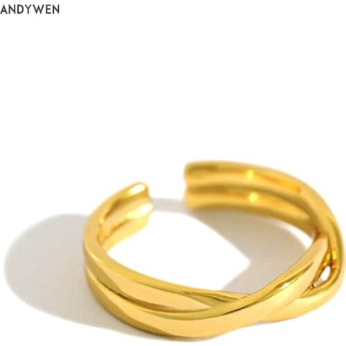 ANDYWEN 100% 925 Sterling Silver Gold Twist Rings Fashion Women Fine Jewelry Luxury Simple Wedding Rock Punk Jewels