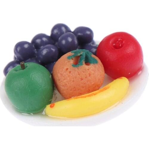 1:12 Miniature Fresh Fruit Platter Grape Pear Orange Peach Food White Dish Dollhouse Kitchen Accessories