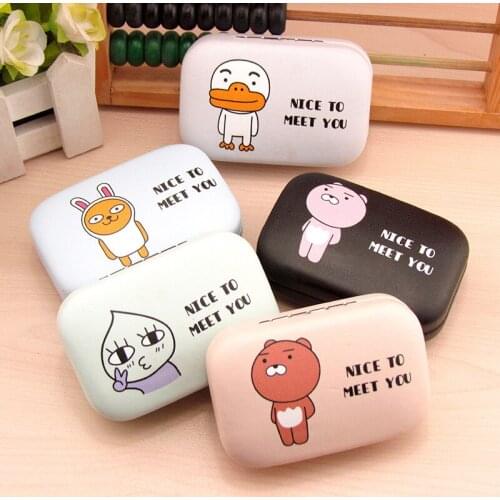 10pcs/lot Fashion High quality iron myopic Contact lens case Cute cartoon animal Student mirror box companion box 8.5*5.5*2.5cm