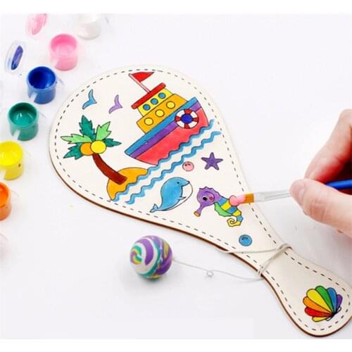 2PCS Wooden Racket Game Drawing Toy DIY Mixed Pattern Board Art Painting Montessori Teaching Aids Doodle Craft Children Toys
