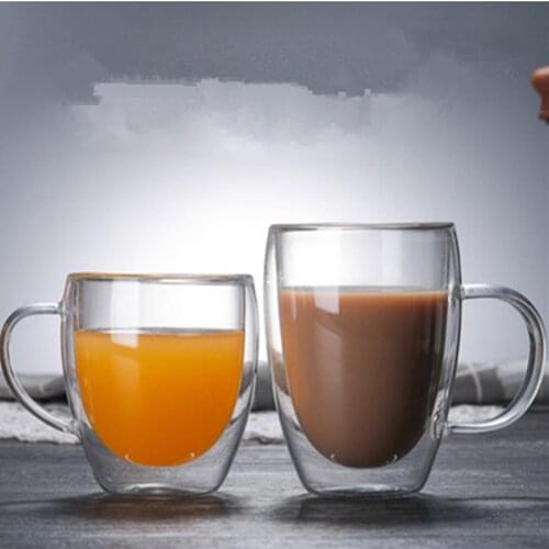 2 Pcs Double Wall Glass Cup Heat-resistant Tea Coffee Cup Handmade Creative Beer Mug Tea Glass Whiskey Glass Cups Drinkware
