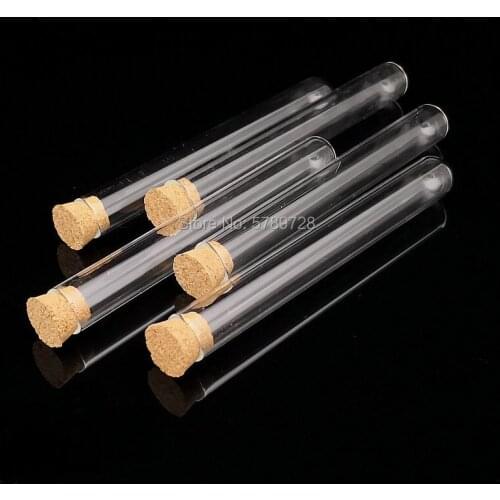 50pcs 13x100mm Glass round bottom tube with cork stopper,Thickened flat - mouth laboratory test tubes