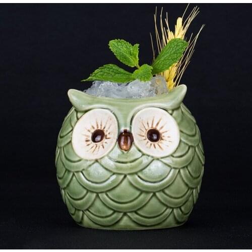600ml Owl Wine Glass Ceramic Tiki Cup Personality Tiki Mug Fish Scale Cocktail Glass Hawaii Totem Tiki Cup Bar Family Drinks
