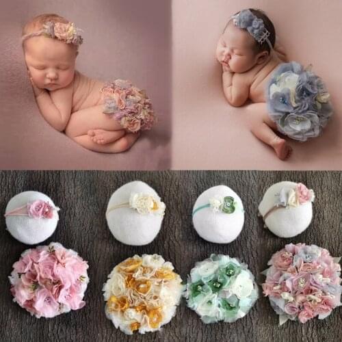 Newborn Baby Photography Costume Accessories 2-piece Set Round Flower Cushion Boy Girl Photo Costume Studio Props Costume