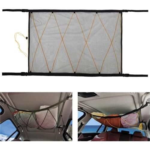 Car Ceiling Mesh Storage Bag, Car Roof Interior Cargo Universal Net Bag with Zipper Breathable Adjustable Sundries Storage Bag