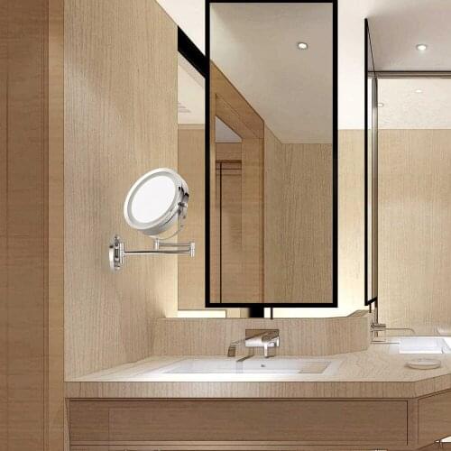 LED Double-Sided Magnifying Makeup Mirror, 6.0"15cm Diameter 1X/5X Adjustable Wall Mounted 360 Rotating Extendable Swivel Mirror