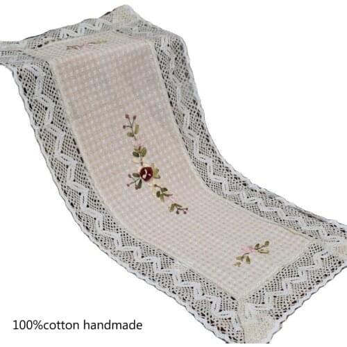 Elegant cotton handmade lace table runner flag cloth Embroidery tablecloth table cover kitchen Christmas party wedding decor