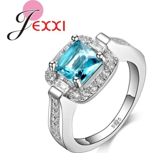 Elegant Blue CZ Fashion Luxury 925 Sterling Silver Wedding Engagement Rings For Women Bijoux Jewelry