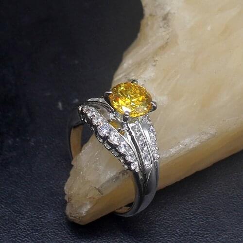 Gemstonefactory Jewelry Big Promotion Single Unique 925 Silver Yellow Citrine Wedding Women Men Gifts Band Rings 9# 20212929
