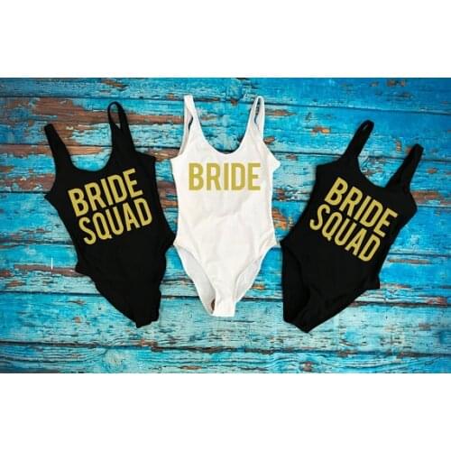 Personalize GLITTER Bride SQUAD Bridesmaid swimsuit Bathing Suits Honeymoon Bachelorette Swimwear Party gifts