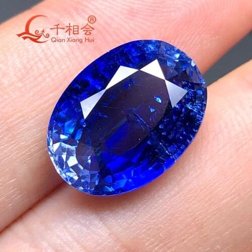 Thailand cut royal blue color Artificial Sapphire oval shape corundum gem stone with cracks and inclusions
