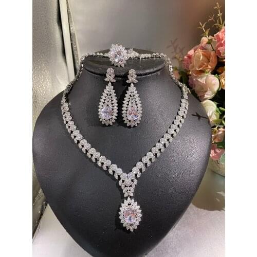 Jankelly luxury 4pcs Bridal Zirconia Jewelry Sets For Women Party, Luxury Dubai Nigeria CZ Crystal Wedding Jewelry Sets