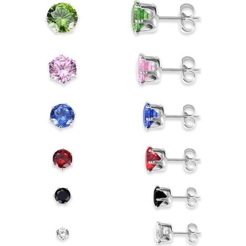 Classic Fashion Colorful Cubic Zircon Earring Set Ear Studs 6 Pairs/ Set Crystal Rhinestones Stud Earrings For Women YWGL9170
