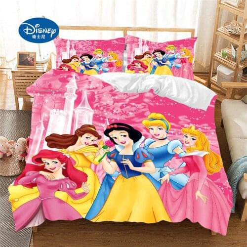 Home Fabric Disney Cartoon Snow White Belle Princess Cinderella Duvet Bed Cover Pillowcase Bedding Set Girl Gift Bedroom Decor