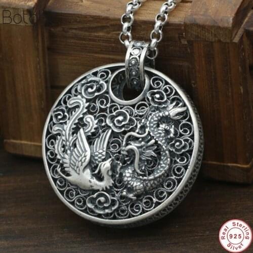 925 Silver colour Phoenix Pendant Dragon Animal Good Luck 100% S990 Solid Thai Silver colour Pendants Women Men Jewelry Making