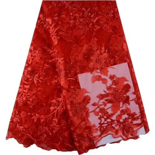 Red 2018 Latest French Nigerian Lace Fabric High Quality French Tulle African Laces Fabric Wedding African French Tulle Lace
