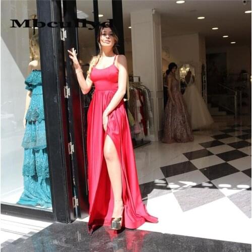 Mbcullyd Exquisite Halter Neck Red Prom Dresses Long 2020 Sexy High Split Formal Evening Dress Party For Women robe de soiree