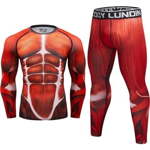 Mens Attack on Titan Fitness Training Compression Set Running Tights Workout Tracksuit Long Sleeves Shirts Sport Rashgard Suits