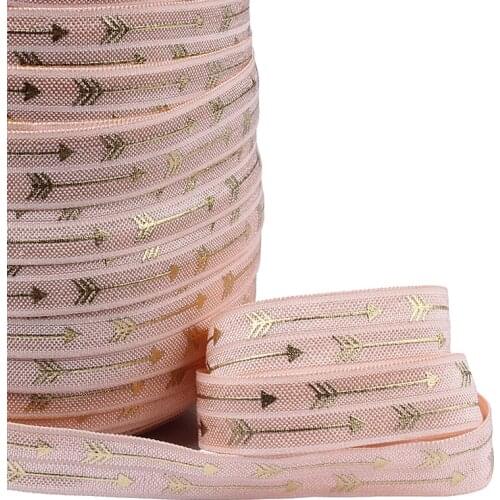 New arrival arrow printed gold foil elastic ribbon, 5/8" gold foil printing foe fold over elastic webbing with arrow printed