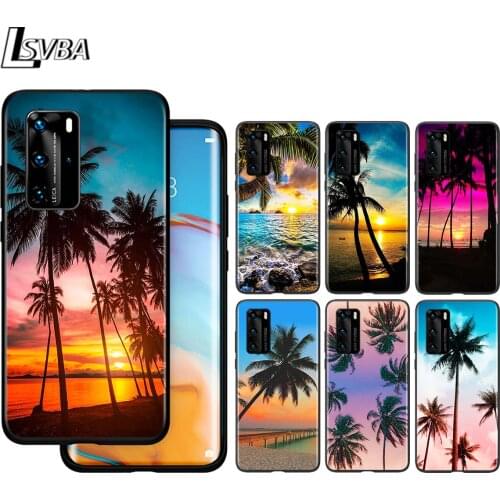 Palm Tree Sunshine For Huawei P40 P30 P20 P10 Pro Lite E Plus 4G 5G P9 P8 Lite P Smart Z S Plus Soft Black Phone Case