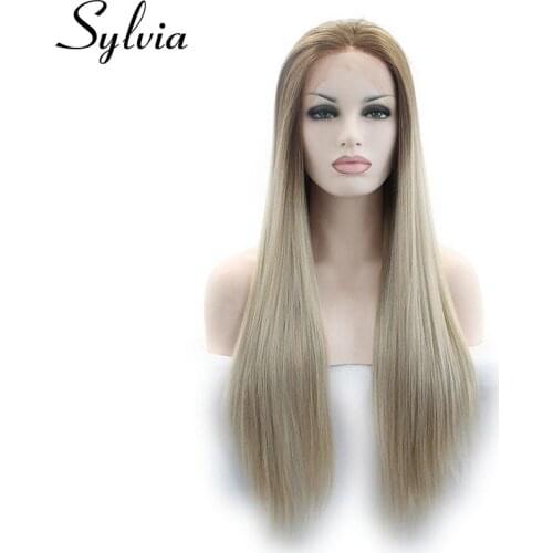 Sylvia Heat Resistant Fiber Hair Brown To Blonde Ombre Silky Straight Synthetic Lace Front Wigs Long Hair Wig Soft Hair