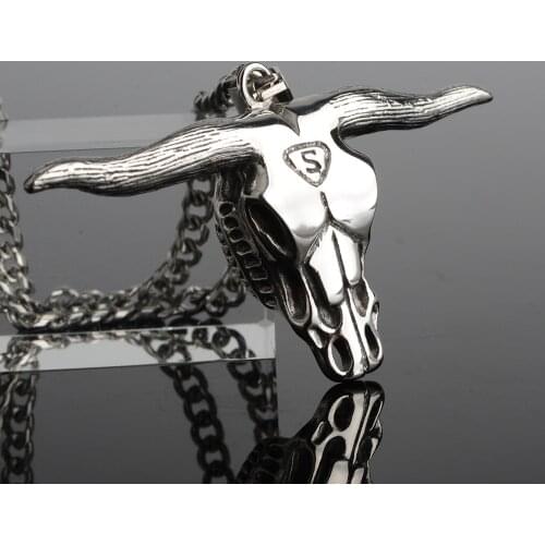 IndianPunk Skull Bull Head Pendants Mens Necklace Stainless Steel Long Chain Gothic Jewelry For Best Friend Gift Colgante