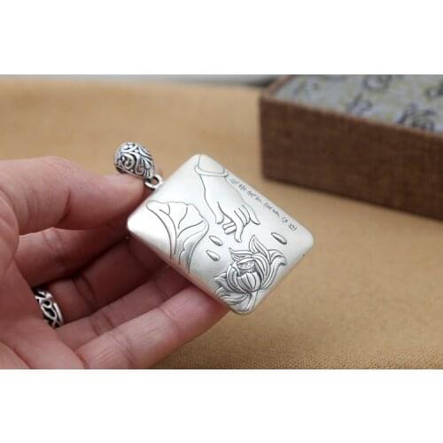 990 Sterling Silver HEART SUTRA pray pendant charm women jewerly A4612