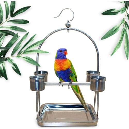 Portable DIY Stainless Steel Parrot Stands Steel Food Containers Food Tray Climb Stand Pet Bird Accessories Bird Cage CW077