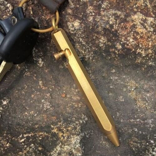 5 pcs Handmade Mini Gun Shaped Brass Pen , Solid Portable Pocket Copper pendant Ballpoint Pen Tactical Pen Self Defense EDC