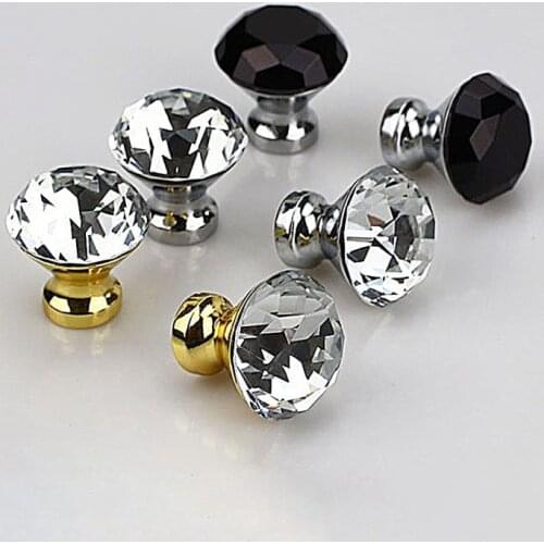 30mm Diamond Crystal Glass Kitchen Cabinet Knobs Cupboard Door Handles Vintage Wardrobe Handle Drawer Pulls