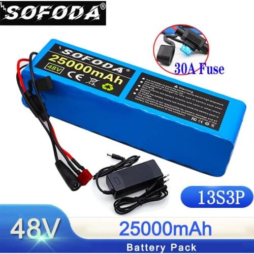 SOFODA 48V 25Ah Battery with 20A BMS Ebike Battery for Electric Bycicle Scooter 18650 Lithium Battery Pack with Fuse Device