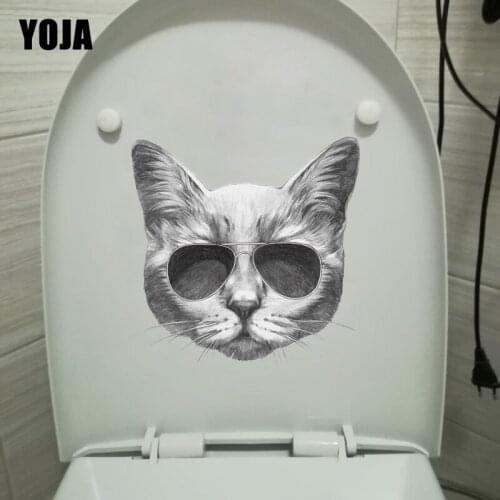 YOJA 19.2*19.8CM Wearing Sunglasses Grey Cat Wall Sticker Bedroom Decor Toilet Decals T1-0138