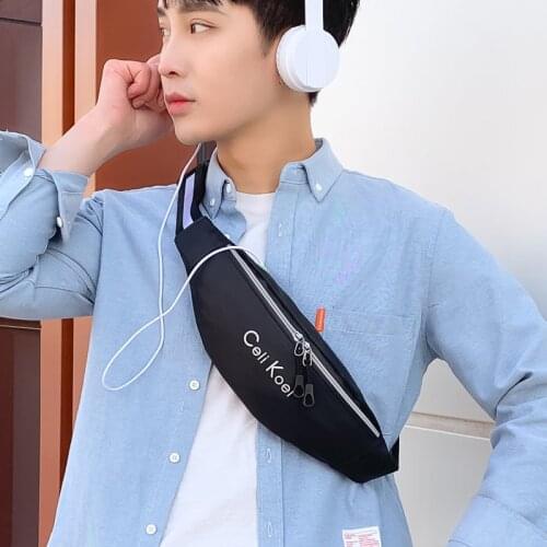 Sports Waist Bag Men Fashion Crossbody Bag Solid Color Nylon Running Hip Banana Pack Phone Pouch Reflective Stripe Chest Bags