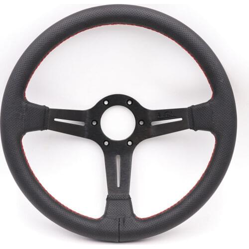Car Styling 14"/350mm Car Steering Wheel ND Real Leather Racing Drifting Tuning Steering-Wheel Red Stitching