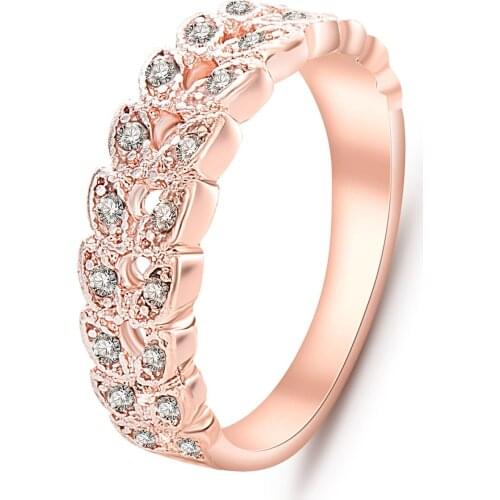 Top Quality Gold Concise Classical CZ Crystal Wedding Ring Rose Gold Color Austrian Crystals Rings