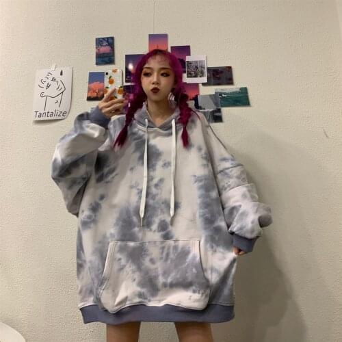 Hip-Hop unisex Streetwear clothing personality Tie dyeing winter casual loose long-sleeve bf oversized women hoodie sweatshirt