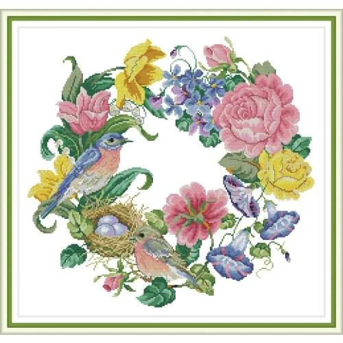 Everlasting Love Bird Wreath Chinese Cross Stitch Kits Ecological Cotton Clear Stamped Printed 14 11CT DIY Decorations For Home