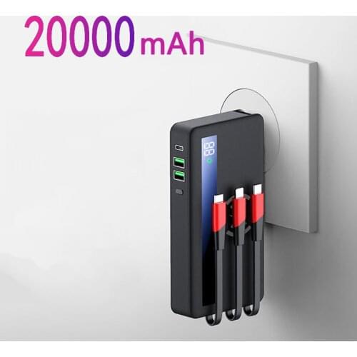Power Bank 20000mAh Qi Wireless Charger Fast Charging Built in Cable 2 USB Type C Powerbank Charger for Samsung iPhone Poverbank