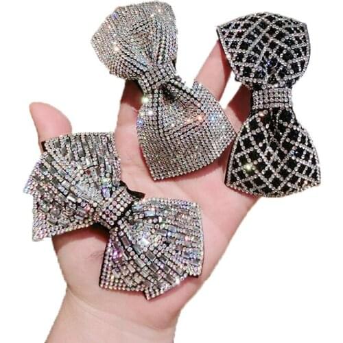Full Diamond Bow Hairpin Female Back Head Clip Hair Accessories Headdress Spring Clip Hair Accessories