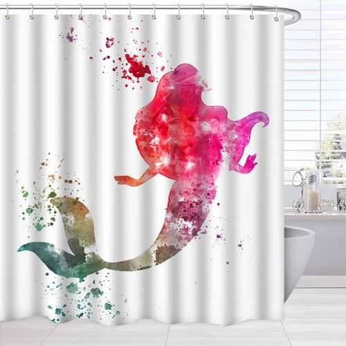 Colorful Shower Curtains for Kids Bathroom, Watercolor Abstract Mermaid Art Girls Bath Curtain Waterproof Fabric Bathroom Decor