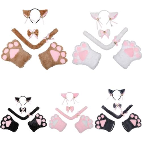 Anime Cosplay Costume Accessories Maid Cat claw Lolita Plush Glove Tail Paw Ear Set